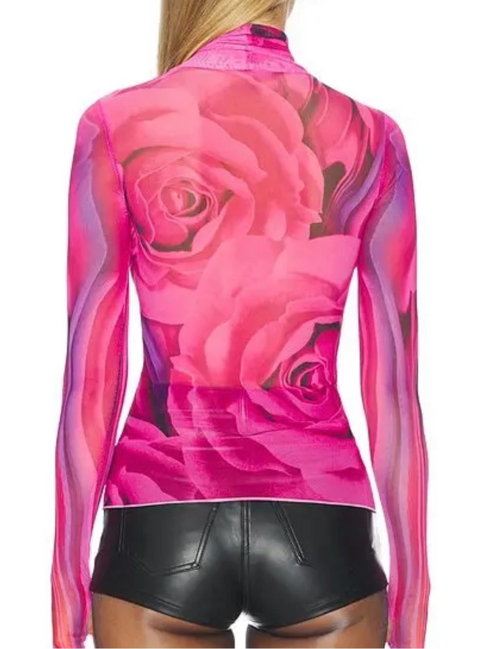 AFRM Pink Rose Print Long-Sleeve Mesh Top